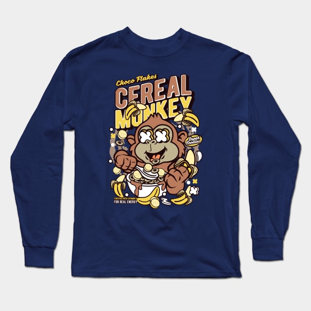 Retro Cereal Box Cereal Monkey // Junk Food Nostalgia // Cereal Lover Long Sleeve T-Shirt by Now Boarding